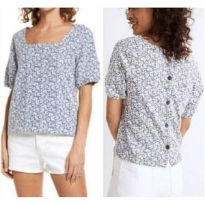Madewell Floral Print Square Neck Button Back Short Sleeve Top S